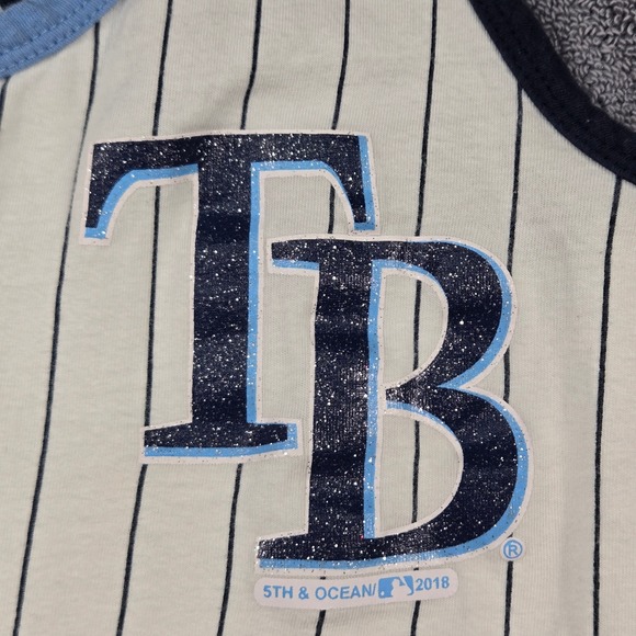 New Era Tampa Bay Rays Tank Top Womens S Cream Pinstripe Excellent Henley MLB - Picture 3 of 11